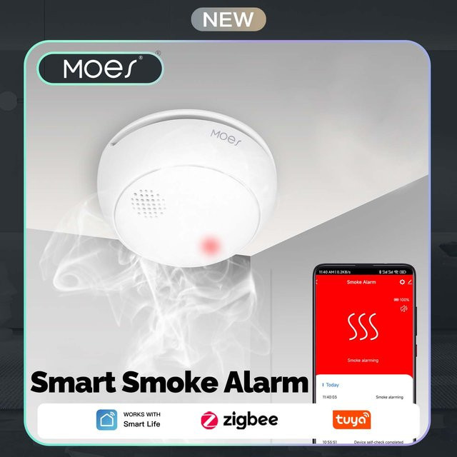 MOES ZigBee Rauchmelder in Weiß, kabelloser smarter Feuermelder mit 85 dB Alarm und App-Anbindung für deinen Sicherheitsschutz zu Hause - Bild 1