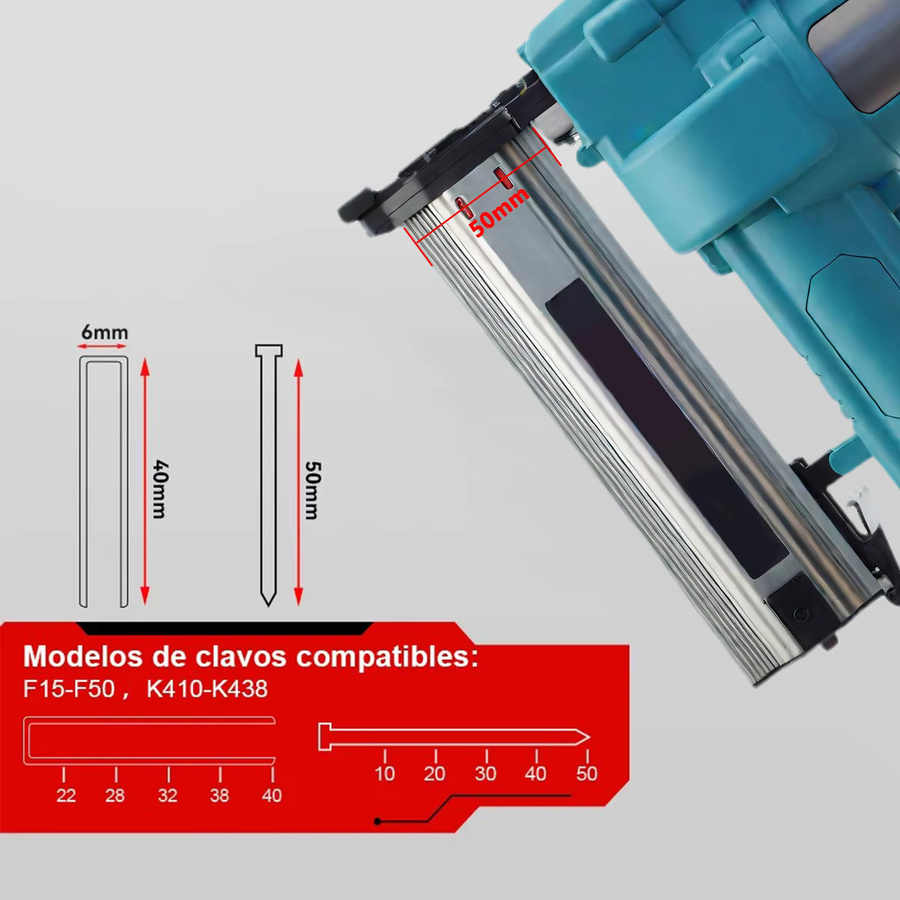 DWiusty 2-in-1 Bürstenloser Elektrischer Nagel- und Klammerautomat F15-50 / K410-438 in Blau mit 4 Betriebsmodi, kompatibel mit Makita-Akkus, inklusive 2 Akkus, Ladegerät und Akkustandsanzeige - Bild 5
