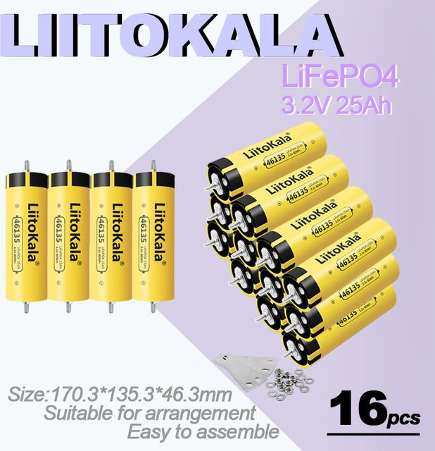 LiitoKala 16er Set LiFePO4-Akkupack 3,2 V 25 Ah Gelb - Bild 1