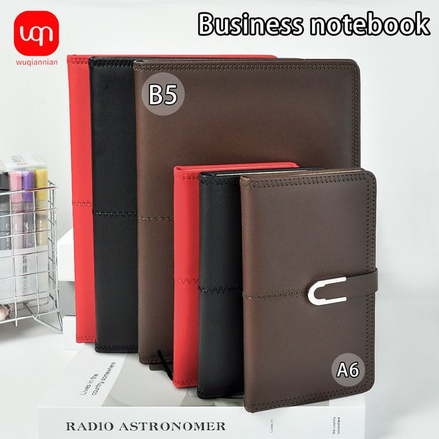 WQN-1PC Notizbuch Hardcover in Schwarz, liniertes Tagebuch aus Kunstleder für Business und Schule, Format A6 - Bild 1