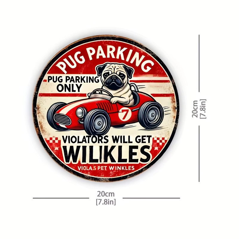 Potdemiel Rundes Metallschild Pug Lover's Delight Vintage Wanddeko Aluminium Durchmesser: 19,81 cm - Bild 2