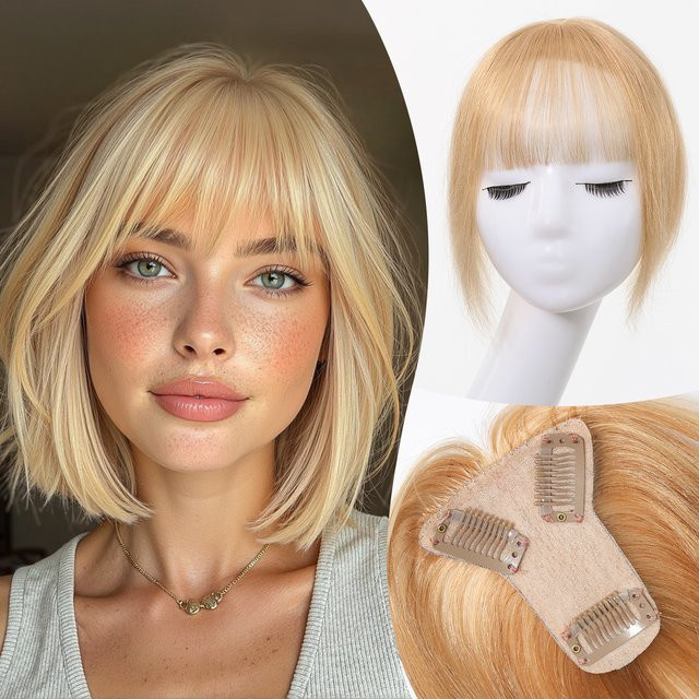 HAIRCUBE Pony-Haarteil, blondes Remy-Echthaar, 11,4 cm, Damen - Bild 1