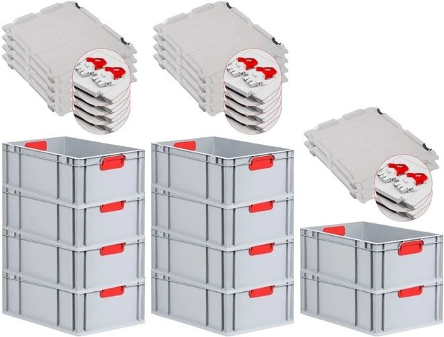 PROREGAL Spar Set 10x Eurobox Nextgen Color mit Scharnierdeckel und Schiebeschnappverschlüssen in Rot, H x B x T: 22 x 40 x 60 cm - Bild 1