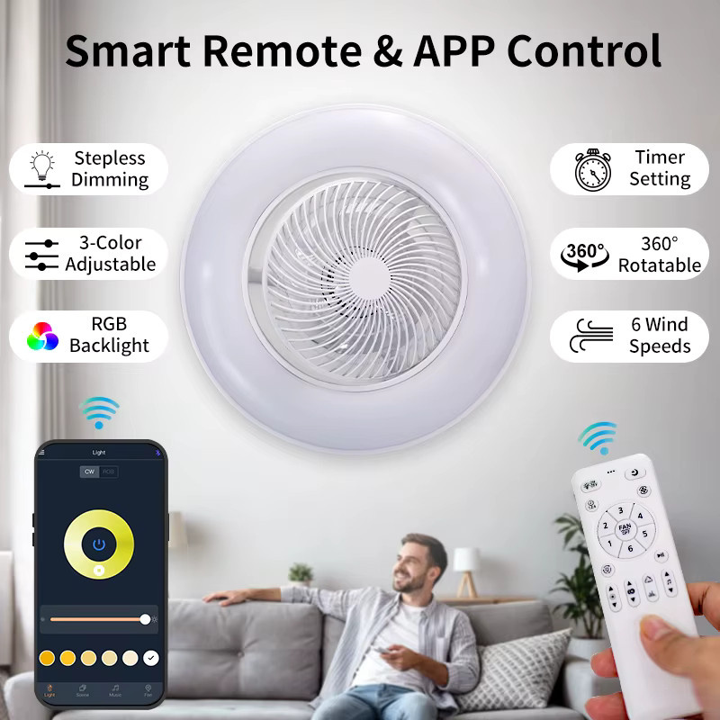 MING&BEN RGB Smart Deckenventilator mit Licht, Weiß, Durchmesser: 56 cm, App-Steuerung und Fernbedienung, dimmbar, 6 Geschwindigkeiten - Bild 2