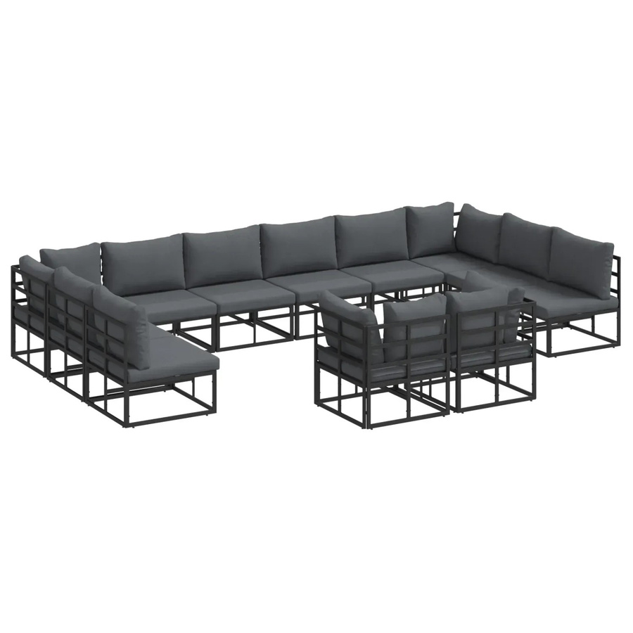 vidaXL Garten-Sofa-Set 12-teilig in U-Form mit Kissen und Tisch, Schwarz, Aluminium - Bild 2