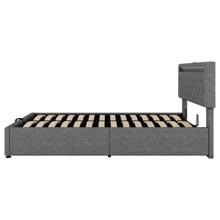 okwish Polsterbett mit LED, USB-Anschluss und Stauraum, Grau, B/T/H: 140 x 200 x 48,5 cm - Bild 2