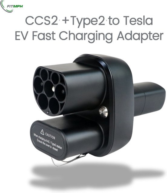 FITMPH CCS2+ Typ 2 zu NACS Tesla Konverter, 2-in-1 Adapter für DC und AC, Schwarz, 250kW für Tesla Model 3/X/Y/S, Max 250V 32A, für US-Tesla in Europa - Bild 1