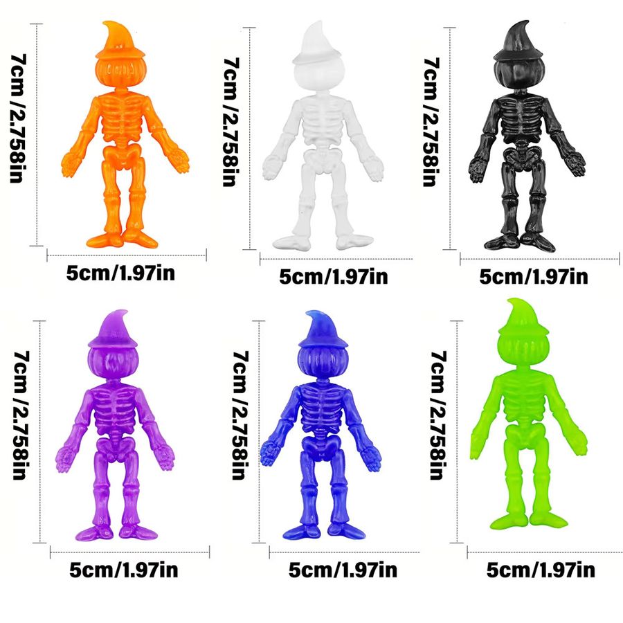 12er Set Halloween Kürbis-Skelett Stretch-Spielzeug aus Gummi in Multicolor von JK-ZMM - Bild 2