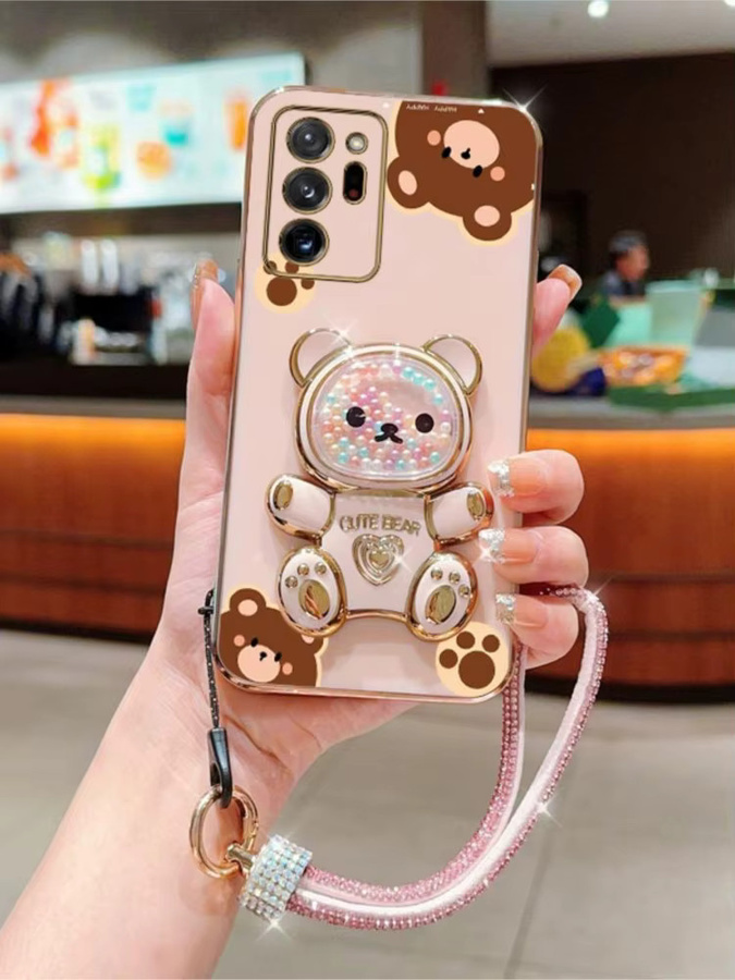 Handyhalterung mit Diamant-Handgelenkschlaufe und niedlichem Bär als Lanyard und Ständer für Samsung Galaxy Note 8, 9, 10, 20 Pro Ultra Lite in Grau - Bild 4