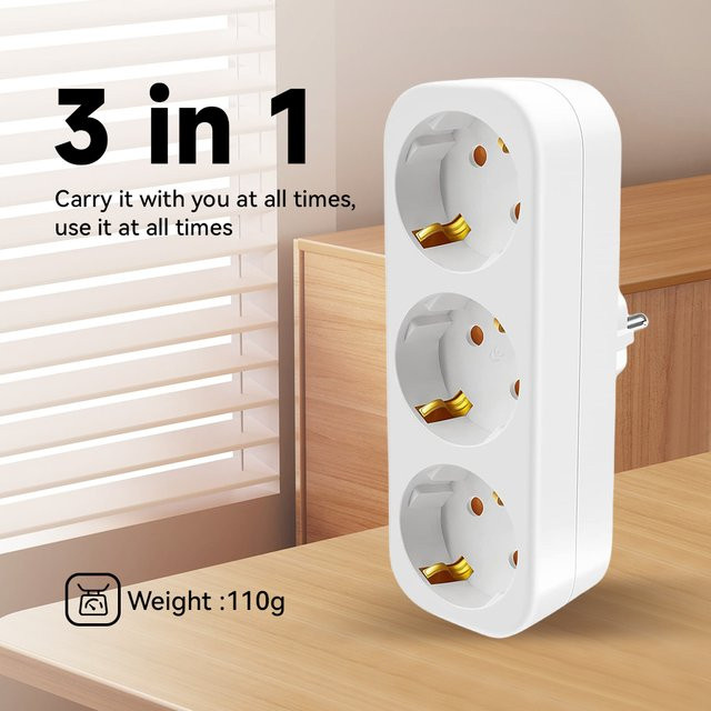 CILIA Dreifach-Schuko-Adaptersteckdose in Weiß, platzsparende Mehrfachsteckdose ohne Kabel, 3680W Max 250V/16A - Bild 1