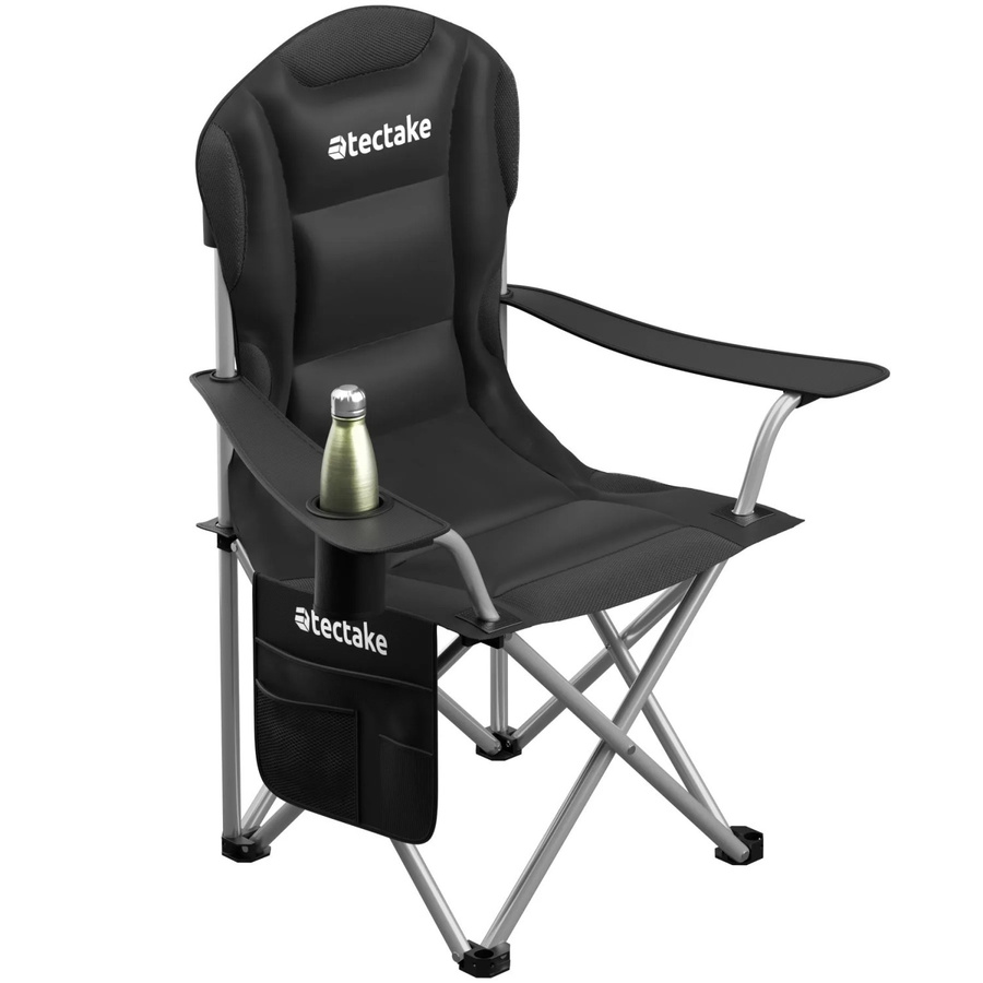 tectake Gepolsterter Campingstuhl Schwarz, faltbar mit Getränkehalter und Seitentasche, B/T/H: 55 x 46 x 103 cm - Bild 3