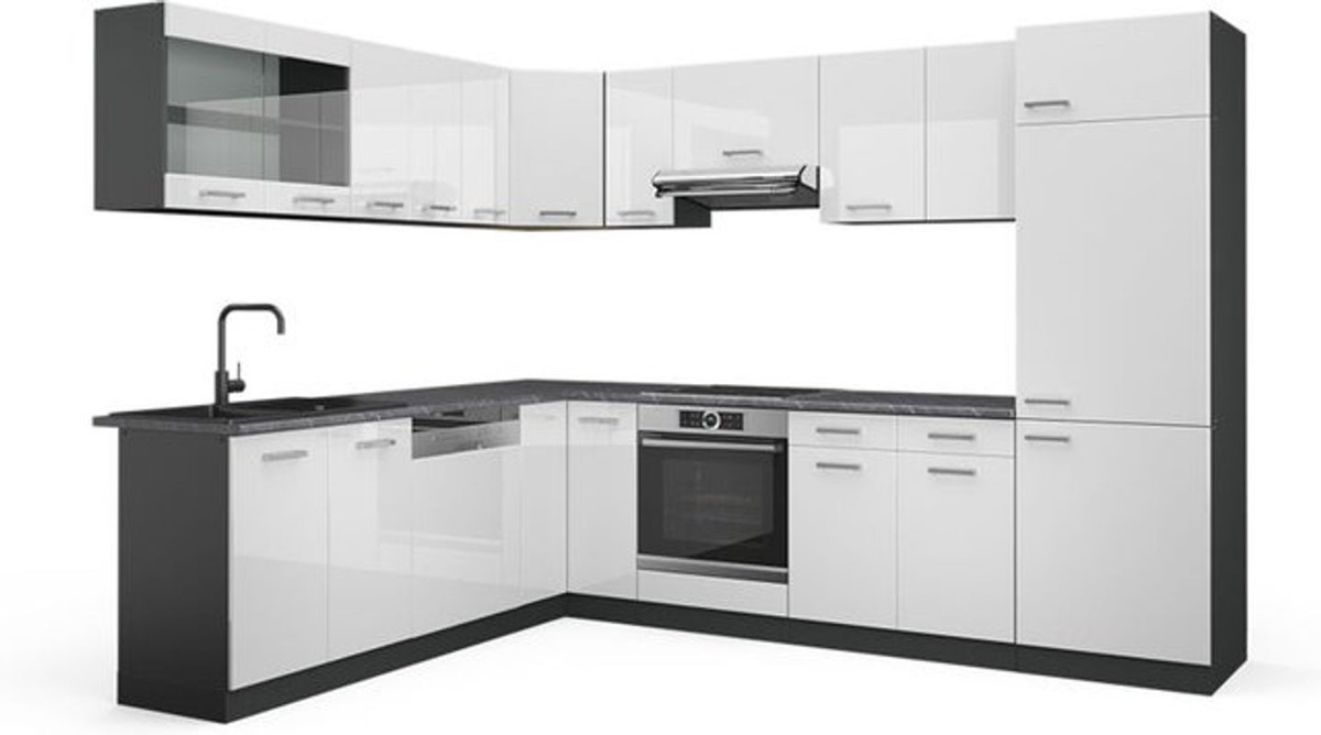 Vicco Eckküche R-Line in Weiß Hochglanz und Anthrazit, moderne Winkelküche aus Holzwerkstoff - Bild 1