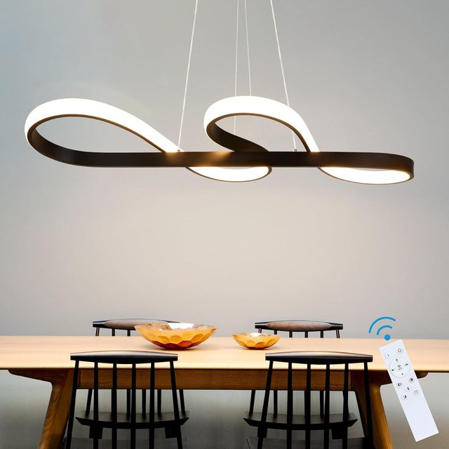 Moderne LED-Hängelampe in Schwarz aus Silikon und Aluminium mit Fernbedienung, 58 W, höhenverstellbar und dimmbar für Wohnzimmer, Esszimmer oder Büro - Bild 1