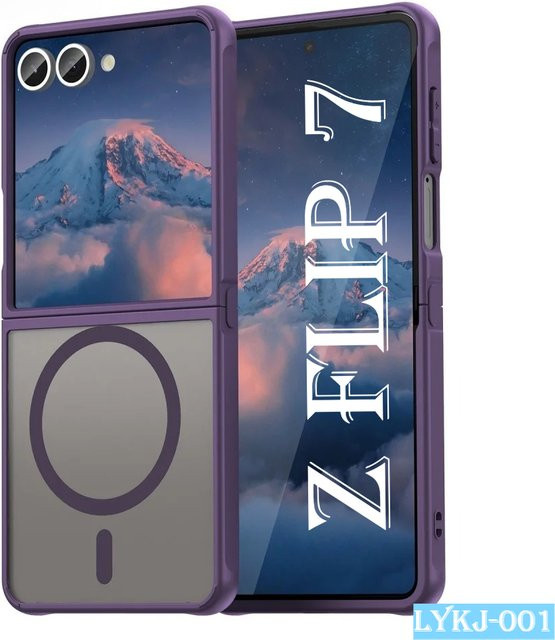 Magnetische MagSafe Schutzhülle für Samsung Galaxy Z Flip 7 6 5 4 3 in Matt Transparent Blue Purple, ultradünne und stoßfeste Abdeckung für kabelloses Laden - Bild 1