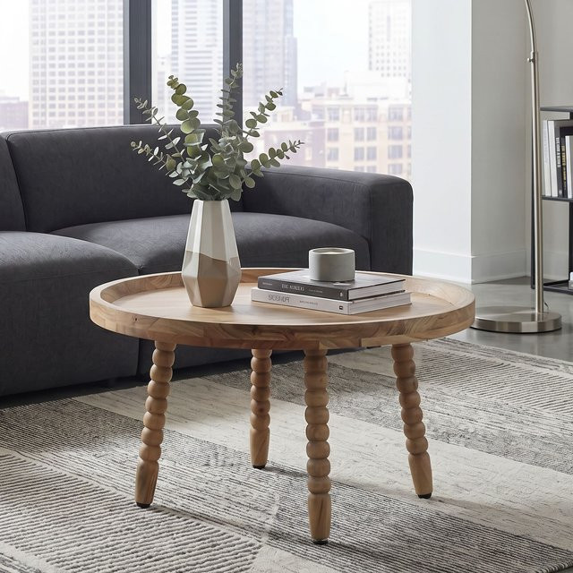 Runder Couchtisch aus Massivholz Akazie von Finebuy in Braun, Durchmesser: 60 cm - Bild 1