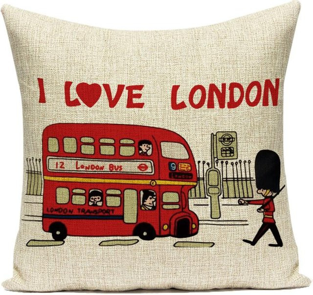 Retro Kissenbezug London Bus und Soldat Flagge aus Polyester in Rot, B/B: 35 x 35 cm - Bild 1