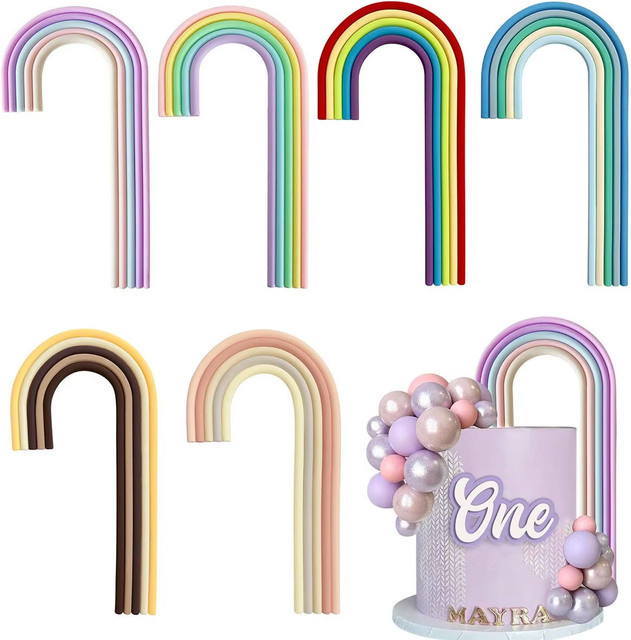 Regenbogen Kuchendeckel aus Kunststoff in Beige und Multicolour für Babyparty, Geburtstag oder Hochzeitsfeier - Bild 1