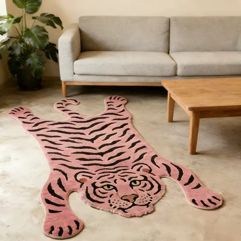 VIKAMA Flauschiger Teppich mit Tiger-Print in Pink, rutschfester Kunstfell-Bodenmatte für Wohnzimmer und Schlafzimmer, B/T: 140 x 60 cm - Bild 1
