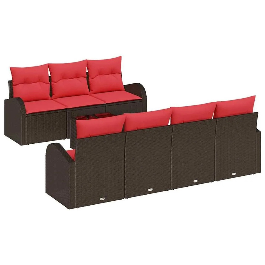 vidaXL Gartenmöbel Set 8-teilig aus Polyester und Stahl in Braun und Rot mit gewebtem Muster - Bild 2