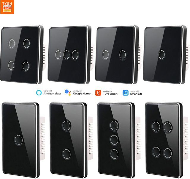 Tuya Smart WiFi Touch Glass Wandlichtschalter mit Alexa Sprachsteuerung, Schwarz - Bild 1
