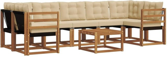 vidaXL Outdoor-Sofagarnitur 8-tlg. aus Akazienholz mit Kissen und Couchtisch in Braun und Beige - Bild 1