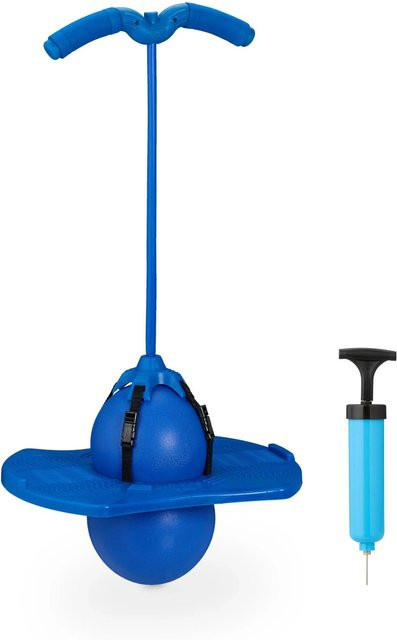 Relaxdays Pogo Ball Kunststoff Blau mit Griffen ab 6 Jahren - Bild 1
