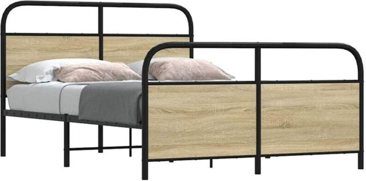 Metallbett Vidaxl in Sonoma-Eiche Natur im Industrial-Stil, B/T/H: 137 x 190 cm - Bild 1