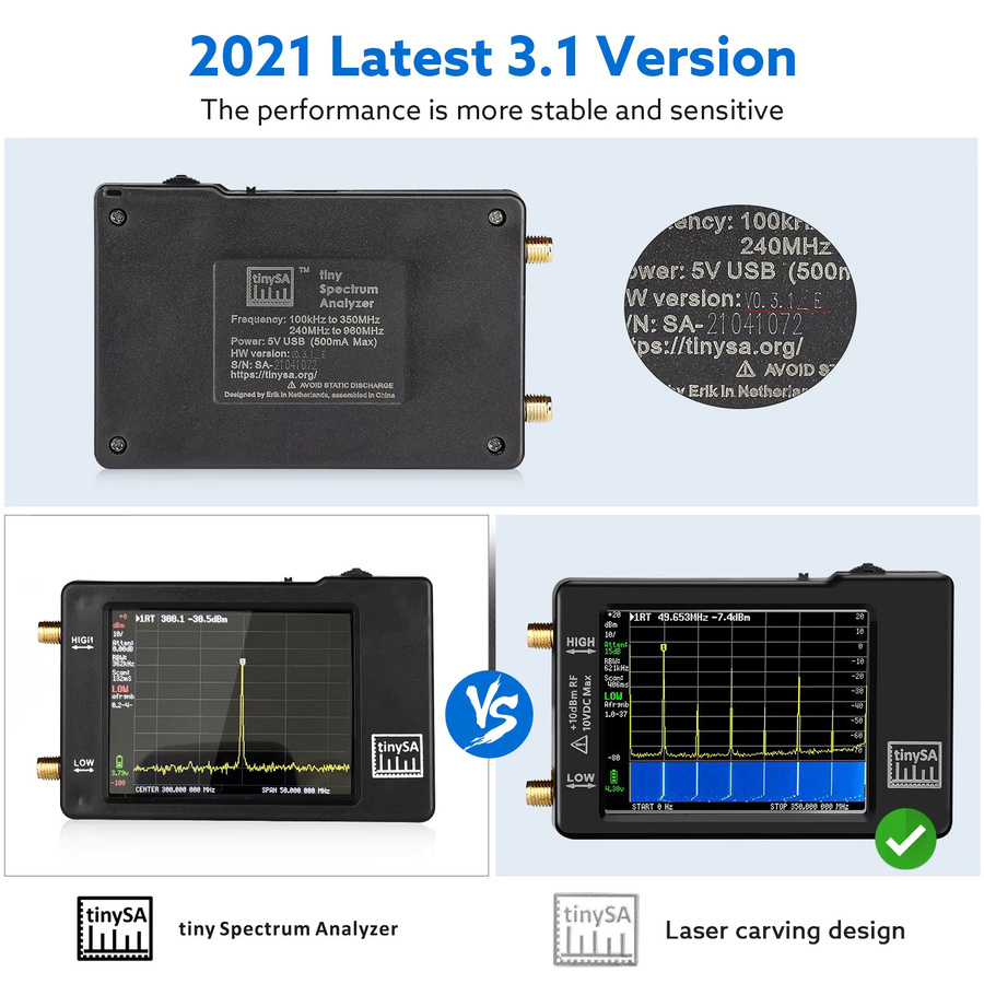 Tinysa Spektrumanalysator mit 2.8 Zoll Display, Frequenzbereich 960 kHz bis MHz, ESD Protected Version V0.3.1, Schwarz - Bild 6