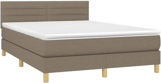 vidaXL Boxspringbett mit Matratze in Beige, Hybridbett mit LED-Unterbettbeleuchtung und USB-Ladeport, B/T: 140 x 190 cm - Bild 1