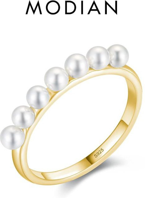 Modian Fingerring 925 Silber, Perle, Goldfarbe, Damen - Bild 1