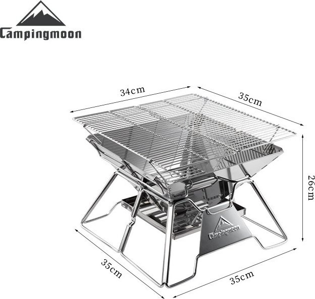 CAMPINGMOON MT-2 Edelstahl Klappbarer Tragbarer Grill in Silber für Outdoor-Camping und Picknick - Bild 1