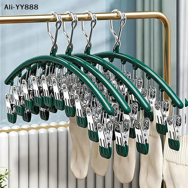 JETTING Socken-Trockenständer aus Edelstahl mit 10 Clips in Grün, platzsparend und winddicht - Bild 2