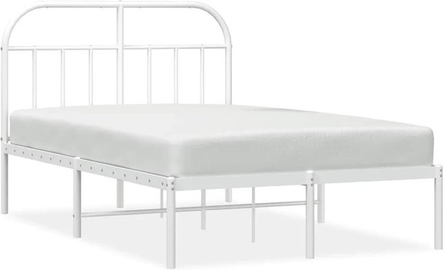 vidaXL Bettgestell aus Metall mit Kopfteil in Weiß, klassisches Design, pulverbeschichtet, B/T/H: 135 x 190 cm - Bild 1