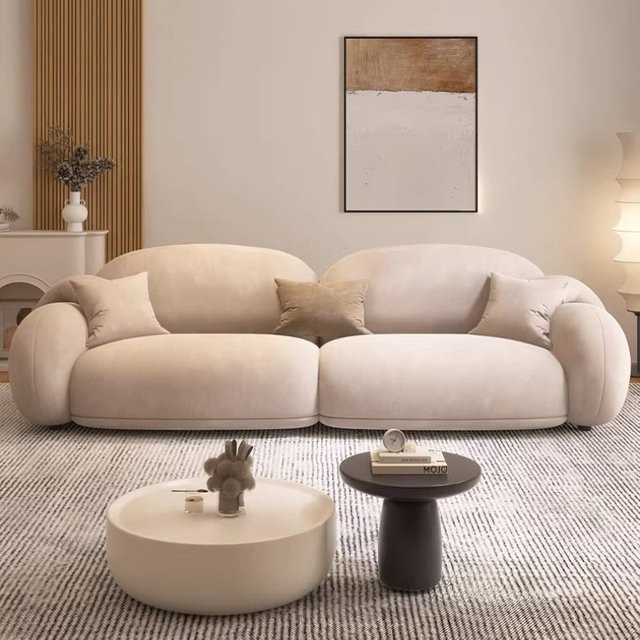 Modernes Polster-Lounge-Sofa in Beige als Zweisitzer für Wohnzimmer, Flur oder Balkon inklusive Dekokissen - Bild 1