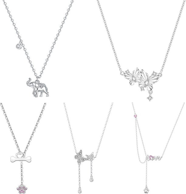 MISEFF Halskette, 925 Silber, Elefant, Schmetterling, Damen - Bild 1