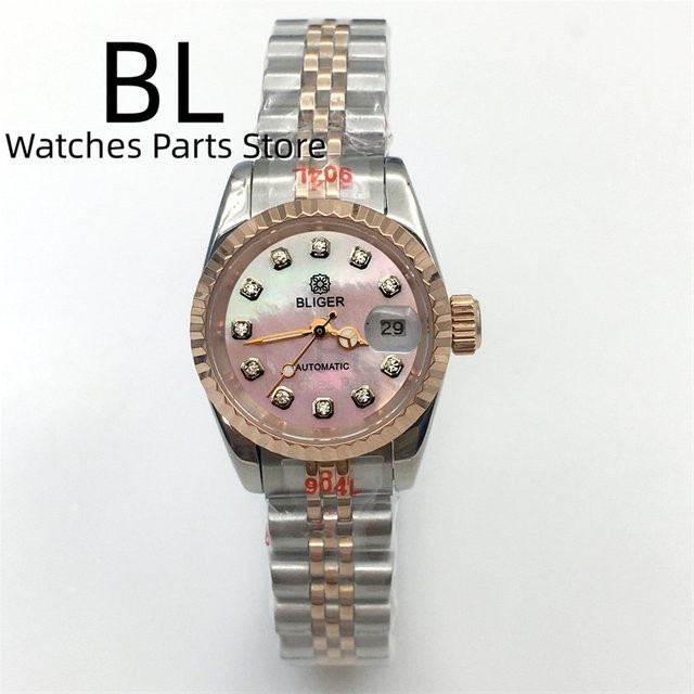 BLIGER Damenuhr, Edelstahl, Diamant, Rosa Perlmutt, 26 mm - Bild 1