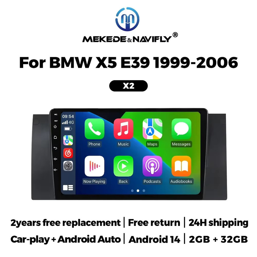 NAVIFANS Android 14 Autoradio für BMW 5 E39 (1996 - 2003) und E53 X5 M5 mit CarPlay, GPS und WLAN, Schwarz - Bild 2