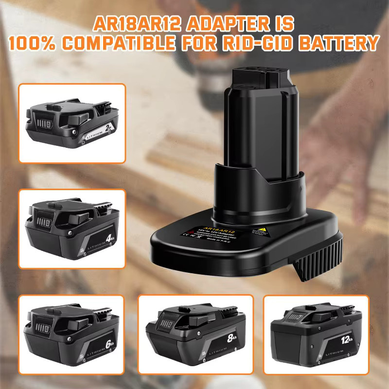 AR18AR12 Batterieadapter von Ridgid für die Umwandlung von 18V Li-Ionen-Akkus auf 12V Li-Ionen-Elektrowerkzeuge, Farbe: Schwarz - Bild 4