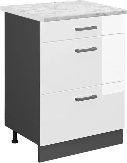 Vicco R-Line Schubladenschrank für die Küche in Weiß Hochglanz mit Marmor-Optik, Breite: 60 cm - Bild 1