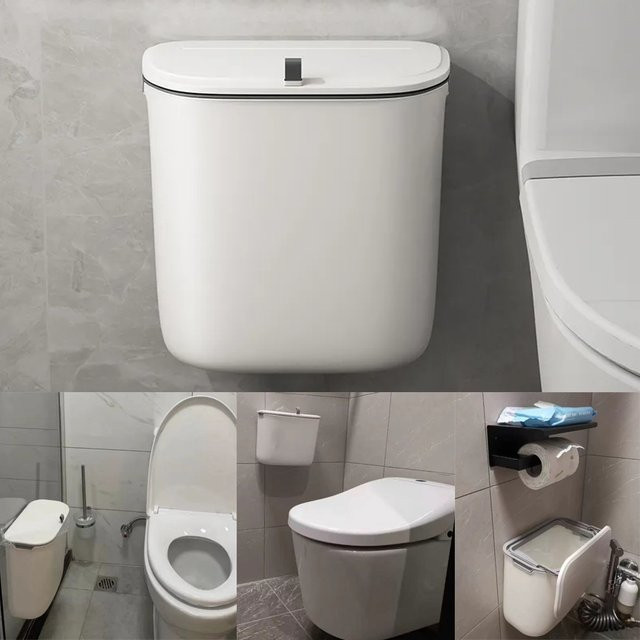 MOZHOU Badezimmer-Mülleimer mit Deckel zur Wandmontage, Weiß, 7 l oder 9 l - Bild 1