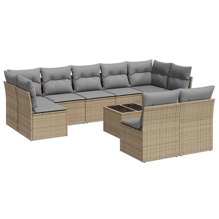 vidaXL 10-teilige Garten-Sofagarnitur aus Poly-Rattan mit Kissen in Beige-Grau - Bild 2