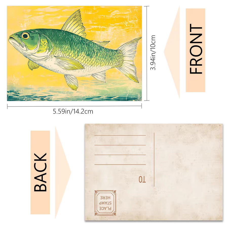 32 Stück Vintage japanische Fischpostkarten als Aufkleber in Multicolour für deine Wanddekoration - Bild 2