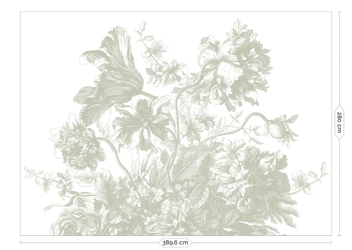 KEK Amsterdam Mural Engraved Flowers Uyterlinde Wandtattoo in Grün und Gold mit floralem Design, Breite: 390 cm - Bild 3