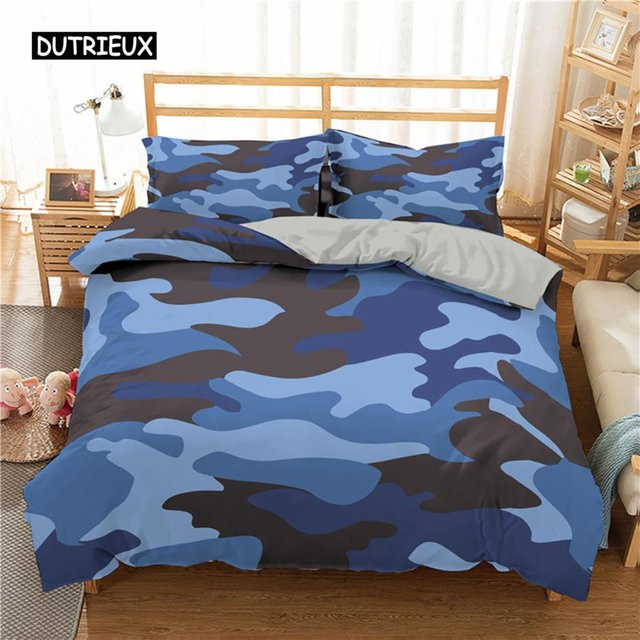 Camouflage Bettwäsche Set für Jungen und Teenager von Binchi Outdoor Product in Blau/Mehrfarbig, 2-teilig aus Polyester, Breite: 140 cm, Länge: 210 cm - Bild 1