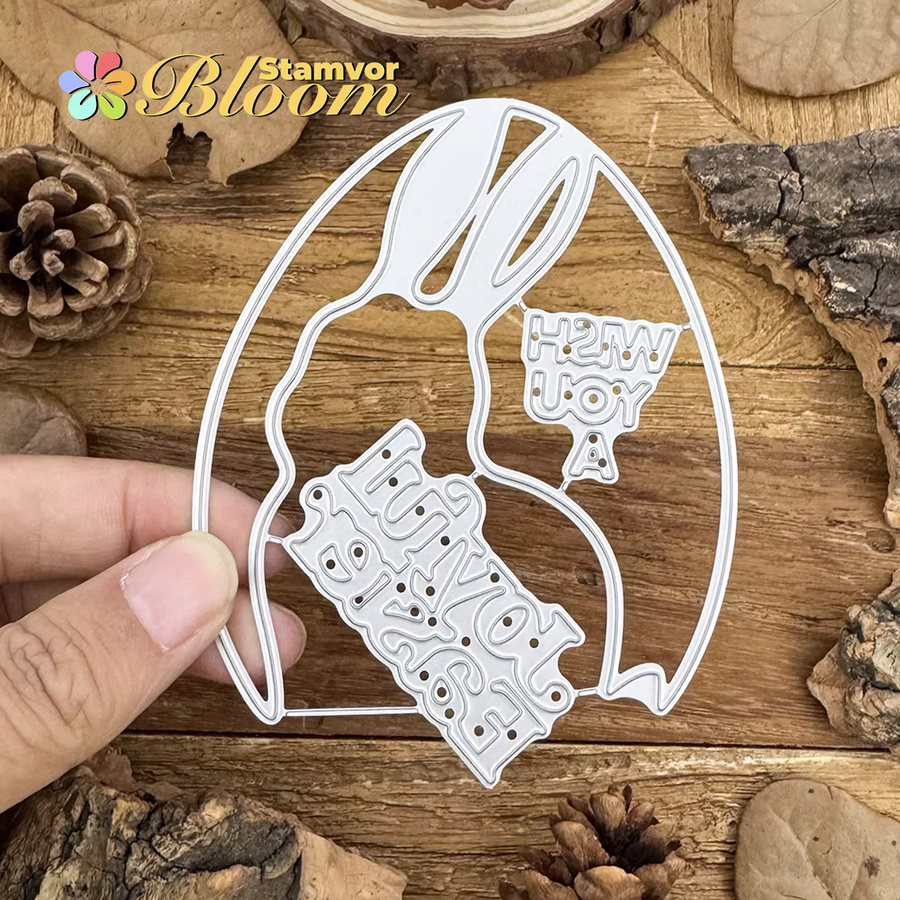 Metall-Stanzformen mit Osterei-Hasen-Motiven in Silber für Scrapbooking und dekorative Prägung - Bild 3