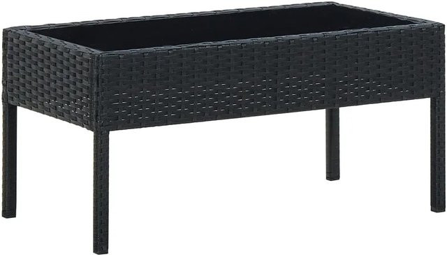 vidaXL Gartentisch aus Poly-Rattan und Glas in Schwarz, B/T/H: 75 x 40 x 37 cm - Bild 1