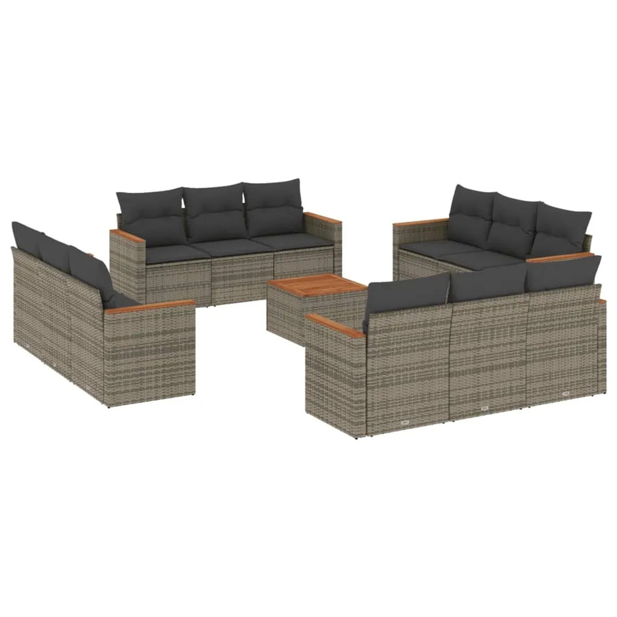 vidaXL 13-teilige Garten-Sofagarnitur aus Poly-Rattan in Grau mit Kissen und Stauraum - Bild 2
