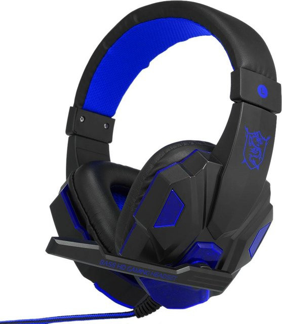 Honor Electronics Gaming Headset Kopfhörer für PC mit Mikrofon, USB und 3,5mm Schnittstelle, LED und Lautstärkeregler, Blau - Bild 1