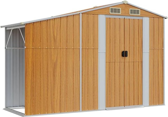 vidaXL Gerätehaus aus verzinktem Stahl und Kunststoff, Braun, B/T/H: 277 x 93 x 179 cm - Bild 1