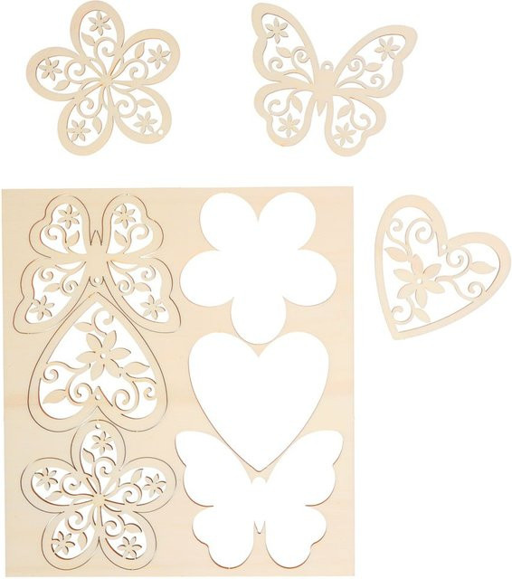 VBS Anhänger Blumen, Herzen und Schmetterlinge in Beige aus Sperrholz für Frühling und Ostern - Bild 1